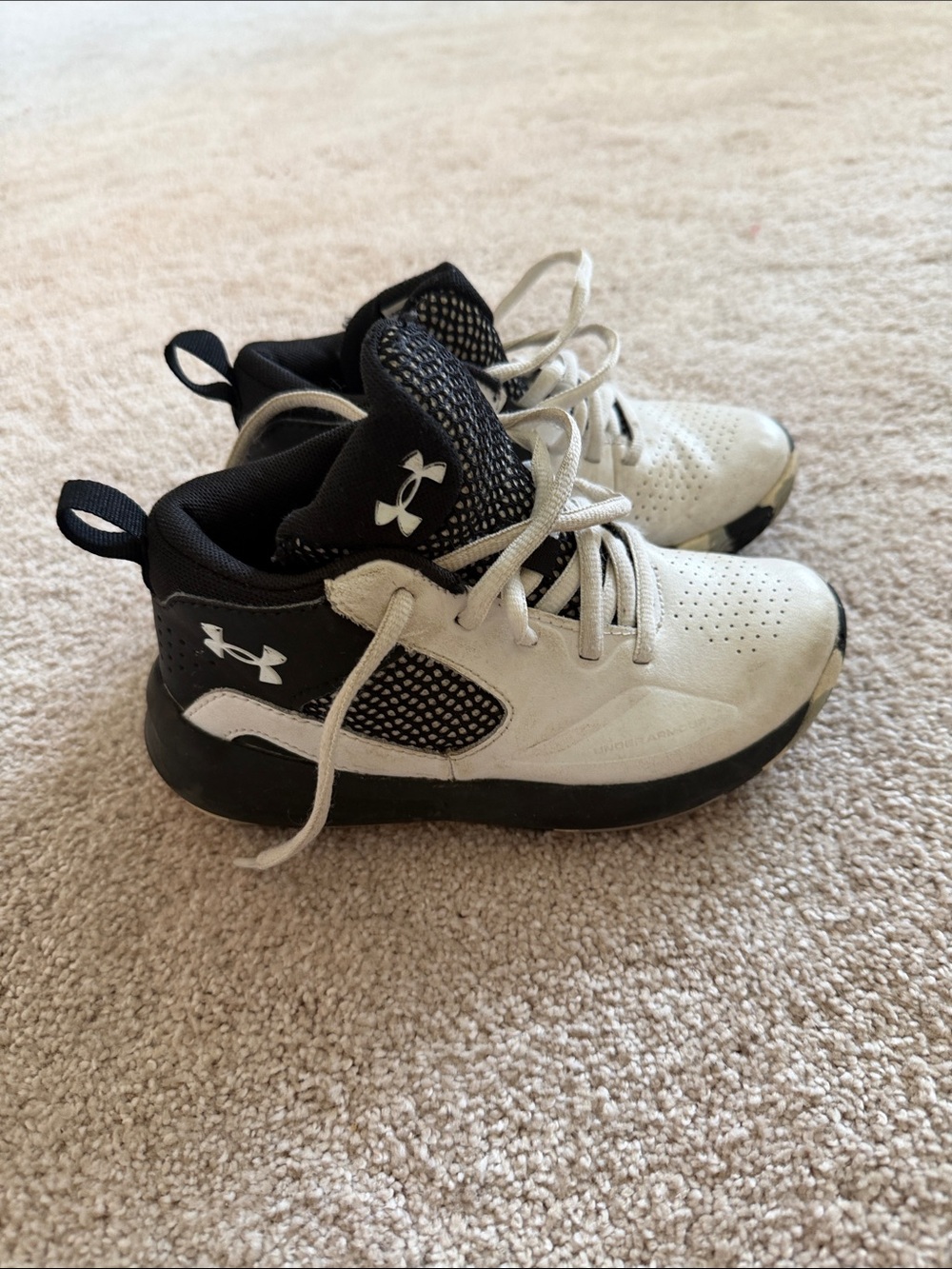 Under Armour Kids White and Black High-Top Sneakers